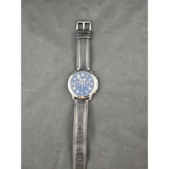 Fossil Grant Chronograph Blue Dial Black Leather Quartz Men’s Watch FS4990 44mm - Picture 1 of 5